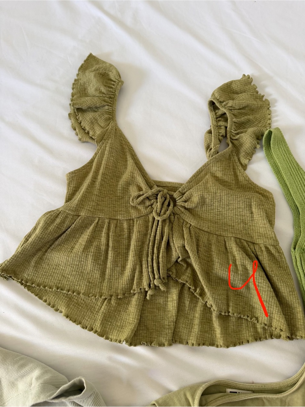 American Eagle Outfitters Olive Green Ruffled Tie-Front Tank